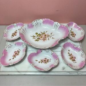 Vintage KPM Set Pink Floral Porcelain‎ Bowls Serve ware 6 Pieces